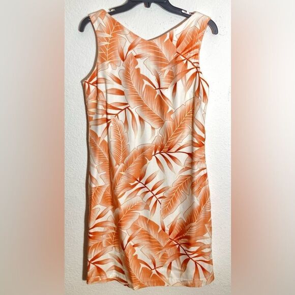 Caribbean Joe Sundress V Neck Tropical Leaf Hawaiian Print Mini Dress size S - Picture 1 of 6